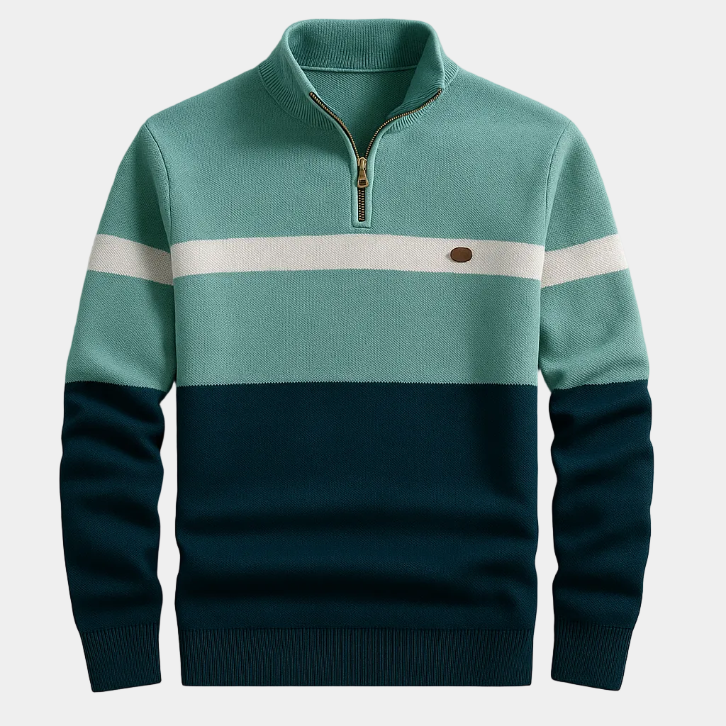 Pull homme demi-zip rayé