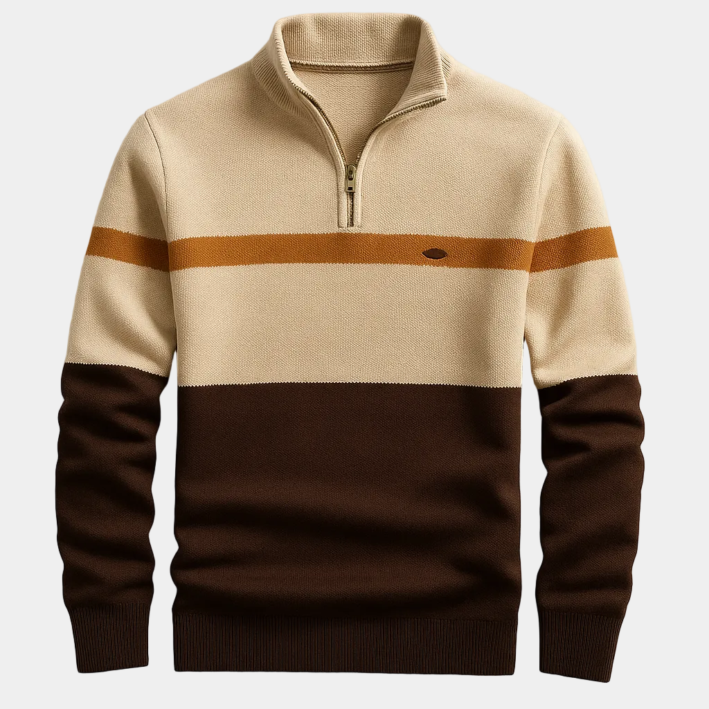 Pull homme demi-zip rayé