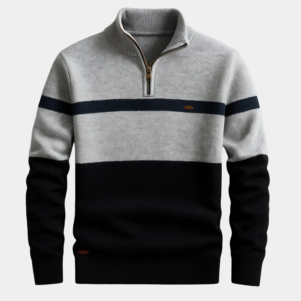 Pull homme demi-zip rayé