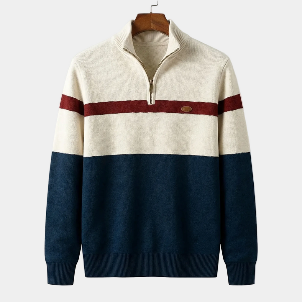 Pull homme demi-zip rayé