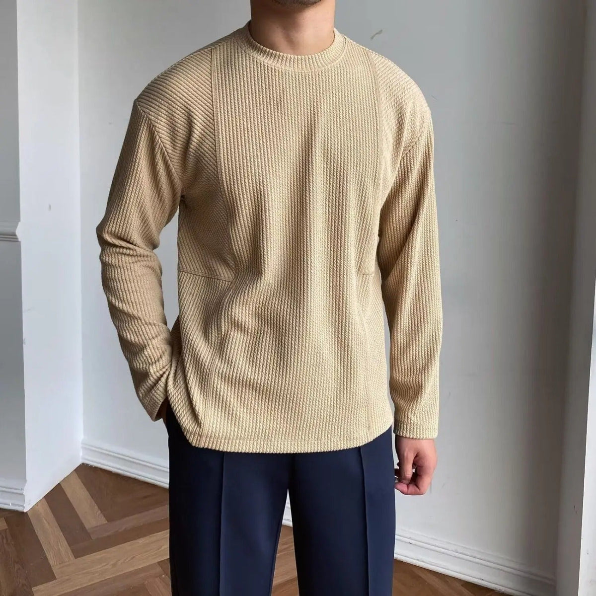 Pull homme col rond texturé