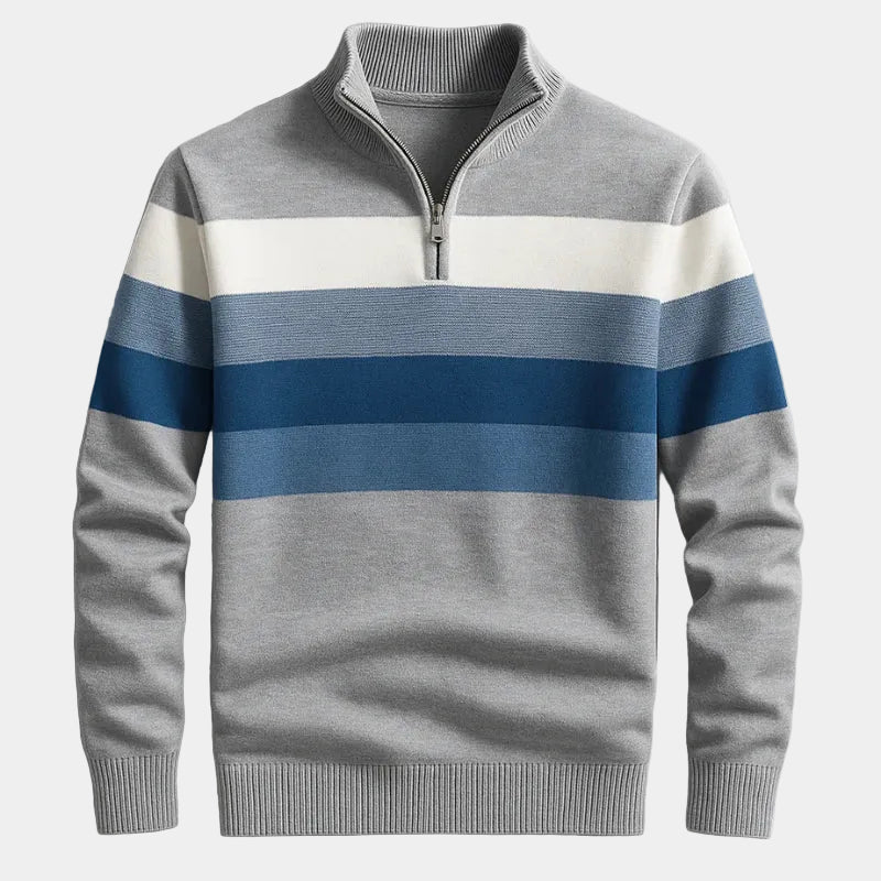 Pull homme demi-zip à rayures