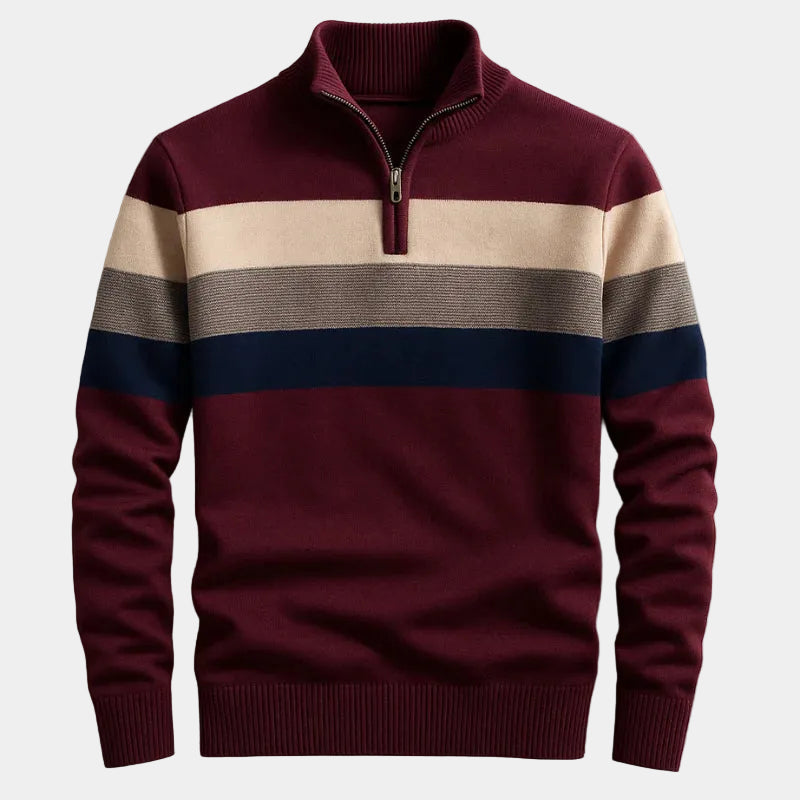 Pull homme demi-zip à rayures
