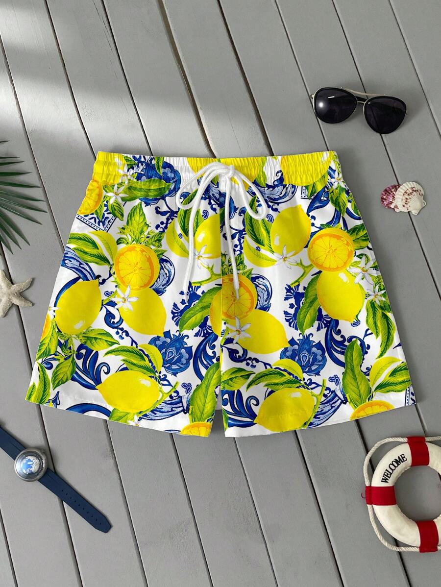 Short homme imprimé citron