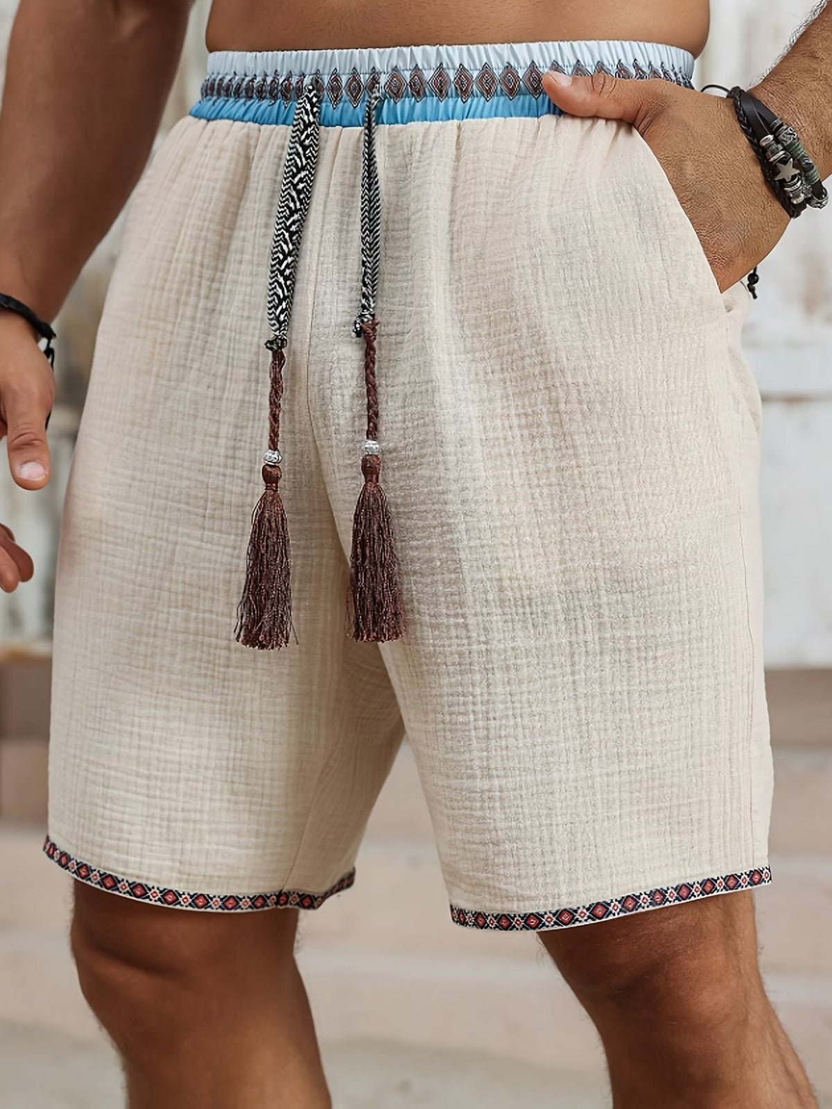Shorts Texturés pour Hommes avec Cordon à Glands